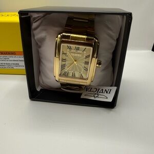 Invicta 69201 Men’s Gold Tone Rectangular Watch Roman Numerals Quartz NIB